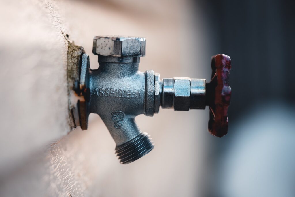 Outdoor hose bib that delivers untreated hard water to native plants and bypasses the soft water system indoors